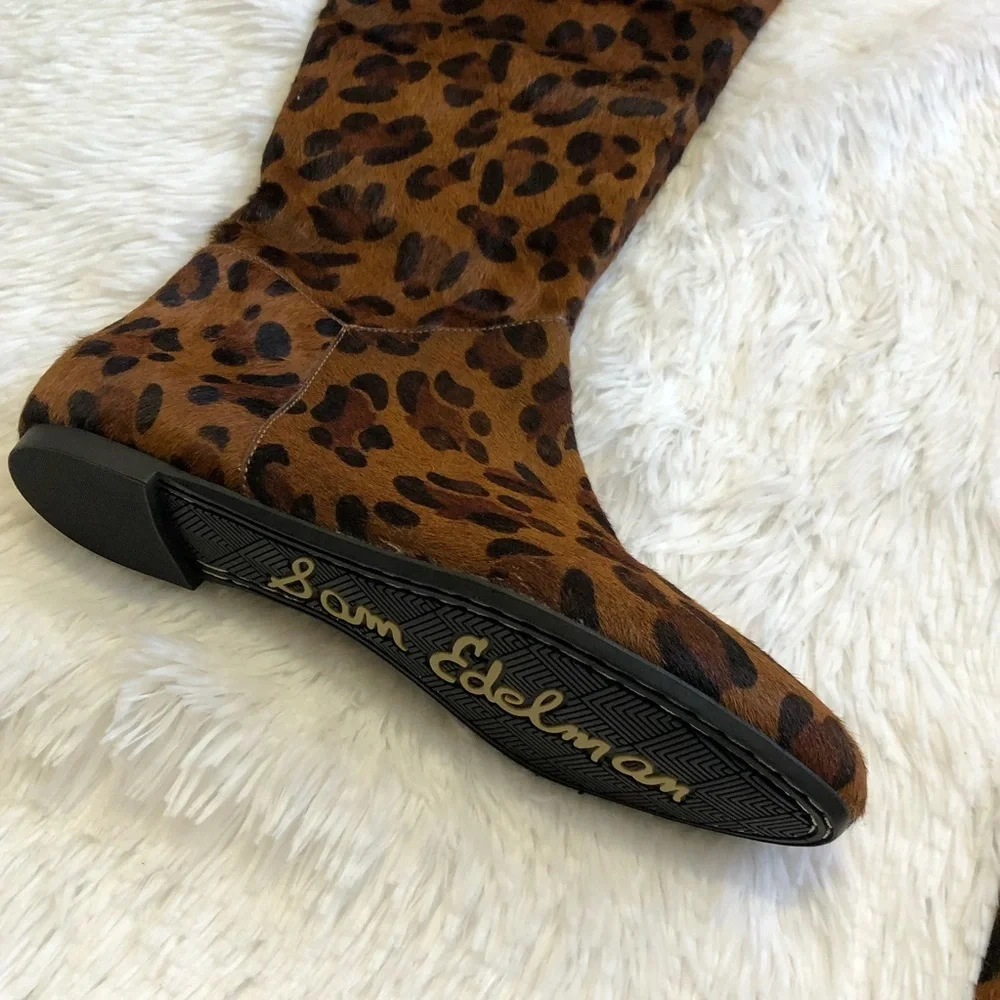 Sam Edelman James Knee High Leopard Print Calf Hair Boot Women’s Size 6